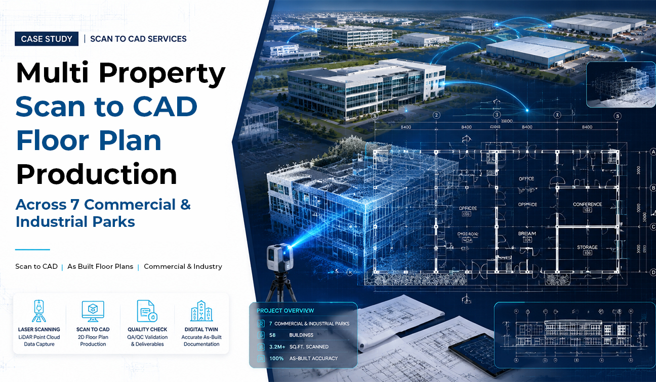 Multi-Property Scan to CAD Floor Plan Production Across 7 Commercial & Industrial Parks