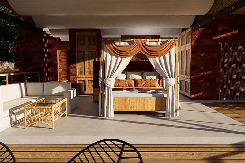 3D virtual reality walkthrough of a furnished cottage bedroom